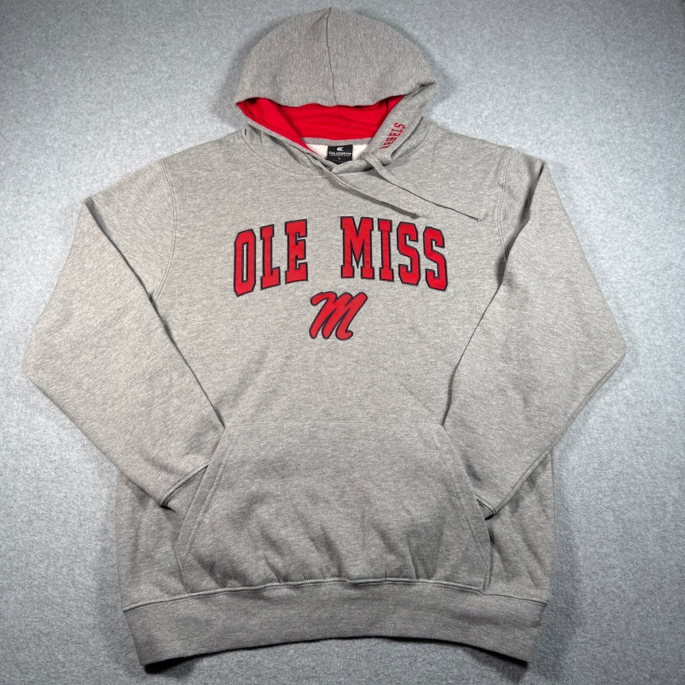 Colosseum Mens Ole Miss Rebels Hoodie Gray Pullover FFFH10284HG Size L